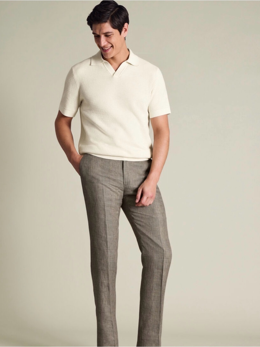 Charles Tyrwhitt Houndstooth Brown Slim Fit Dress Pants 36W 34L